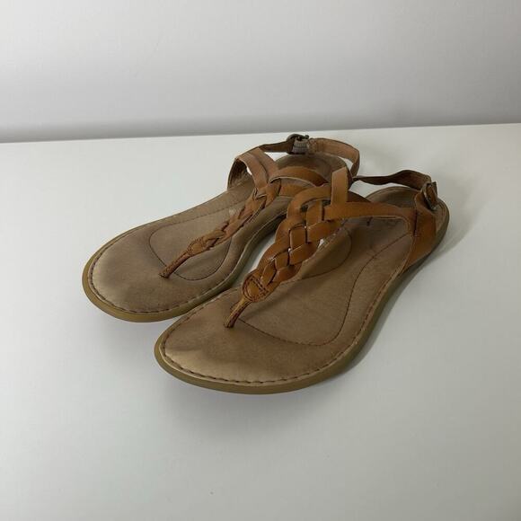 Born Lake Sandal Women’s 8.5 M Brown Braided Leather Strap Cushioned Buckle - Picture 1 of 8